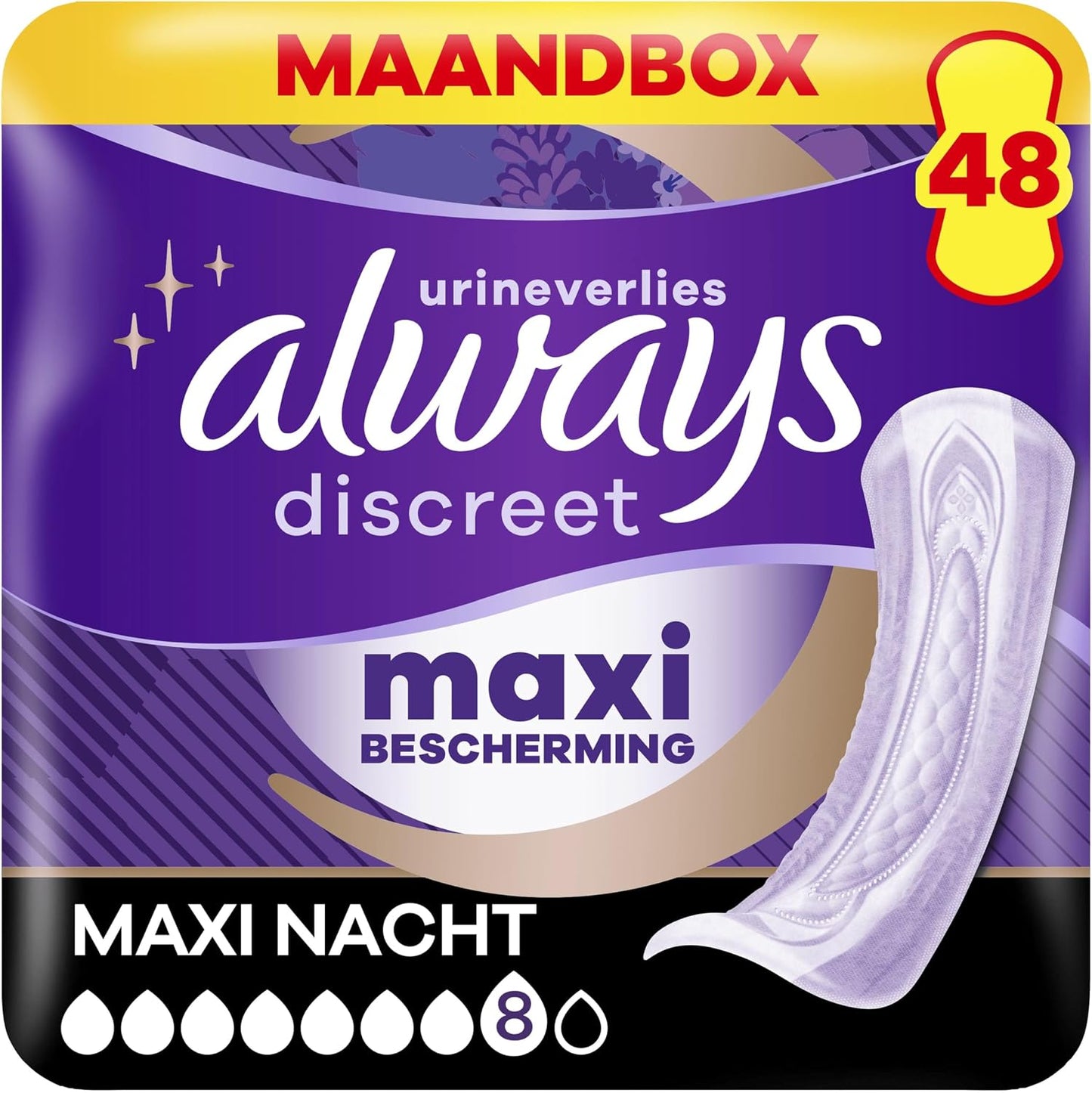 293574 - ALWAYS DISCREET SHTROJA PËR INKONTINENCË PËR FEMRA ULTIMATE NIGHT, 48 COPË, EKSTRA TË SIGURTA DHE DISKRETE
