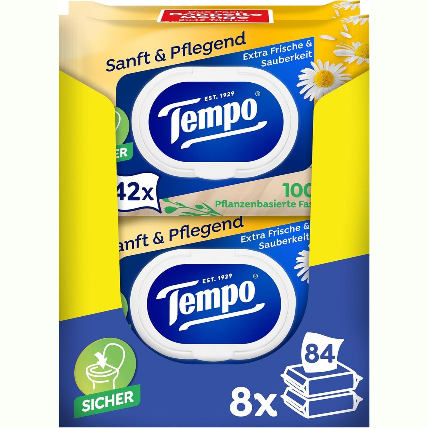 275416 - Tempo Letër Higjienike e Lagësht, Megapack 12 Pako me nga 42 Peceta, Pako Dyshe, me Kamomil Natyral, e Testuar Dermatologjikisht