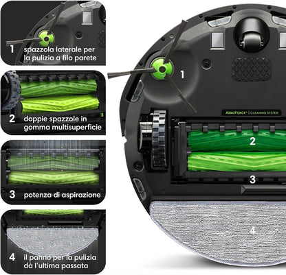 100383 - iROBOT Roomba Combo i5+, Fshesë Robote Dyshemeje dhe Korrenti, me Bazë që Zbrazet Vetë, Hartëzim Inteligjent, Wi-Fi, Zbulues Pengesash, 2 Furça Shumësipërfaqësore, Aplikacion dhe Asistent Zanor