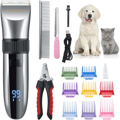 275390 - BARBERBOSS Makinë prerëse qepësh pa tel për qen, e papërshkueshme nga uji, tehe qeramike, ekran LED, karikim i shpejtë