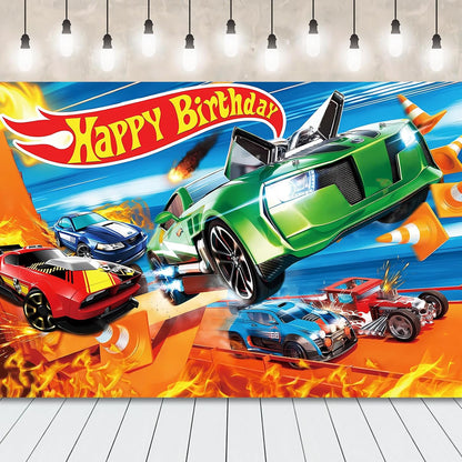 267081 - SFOND HOT WHEEL 15.7 x 91.4 cm për ditëlindje, baner për foto me makinë, dekorime për festa për fëmijë