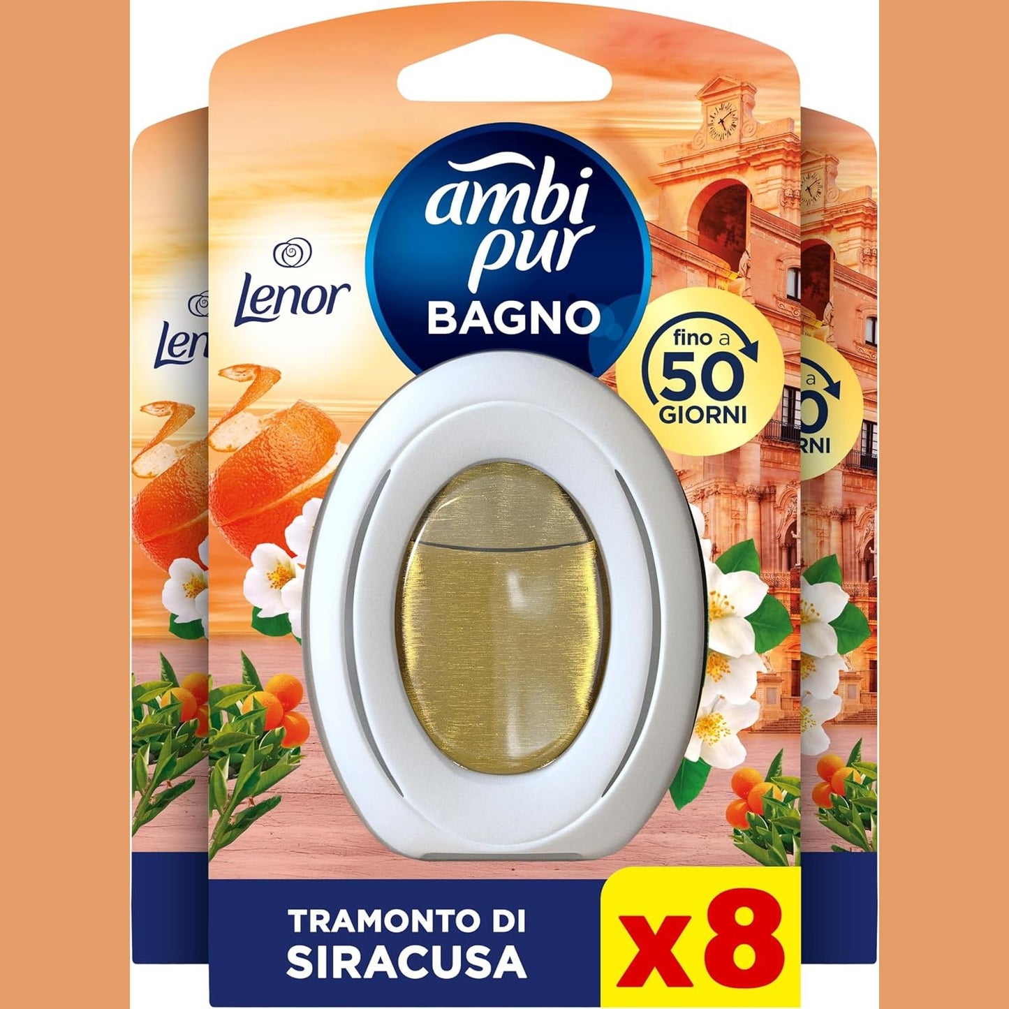 271270 - AMBI PUR Aromë për Banjë me Veprim të Vazhdueshëm, 8 copë, Aromë Portokalli, Eliminon dhe Parandalon Erërat, Deri në 50 Ditë Aromë