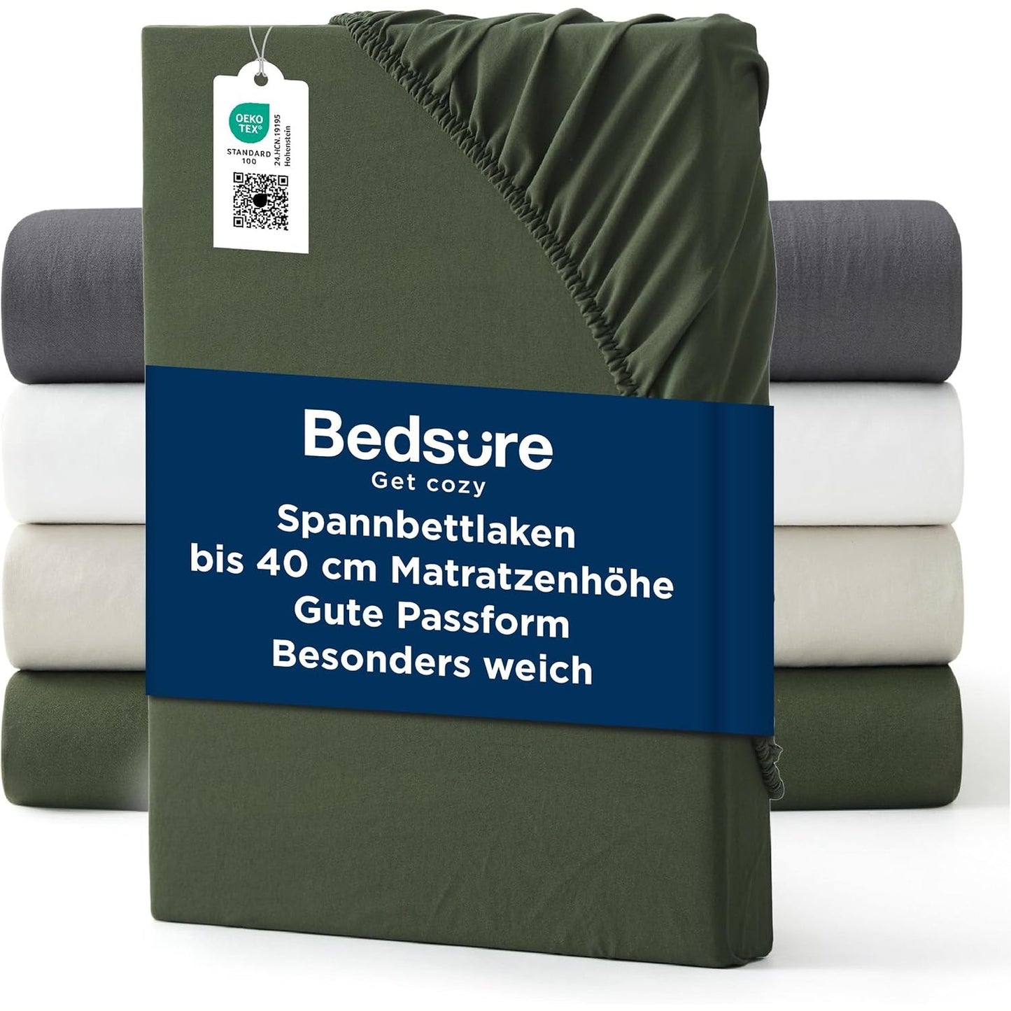 294406 - Bedsure Çarçaf i montuar 90x200cm - shumë i thellë deri në 40 cm i thellë për dyshekë të lartë, mikrofibër si pambuk, jeshile ulliri