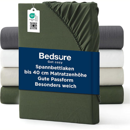 294406 - Bedsure Çarçaf i montuar 90x200cm - shumë i thellë deri në 40 cm i thellë për dyshekë të lartë, mikrofibër si pambuk, jeshile ulliri