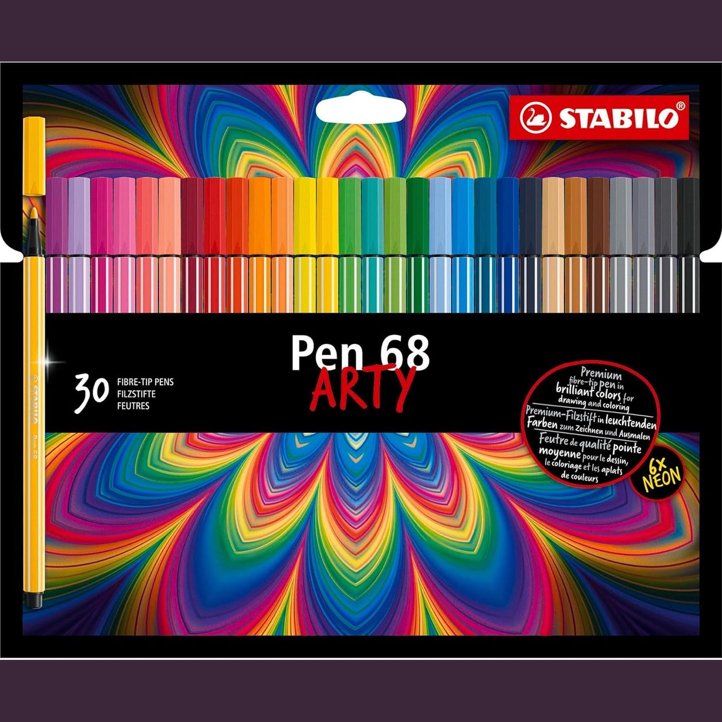 293389 - STABILO Shënjues për Ngjyrosje, Stilolaps 68 ARTY, Kuti kartoni x 30 shënjues për ngjyrosje, Majë mesatare, Ngjyra të ndryshme