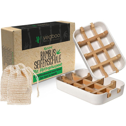 216810 - VEGBOO® Set Sapunësh prej Bambuje, 2 pjesë, pa plastikë, ngjyrë e bardhë