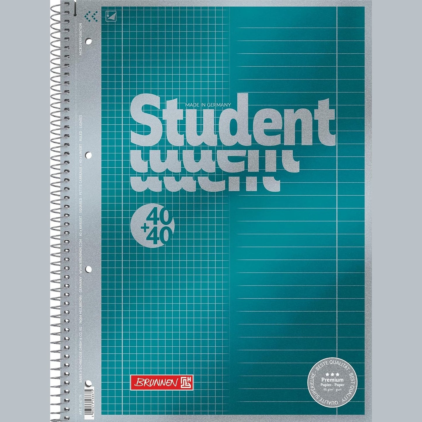 269650 - BRUNNEN Collegeblock Premium Student 'DUO', A4, me katrorë/vijëzim, 80 fletë, benzinë