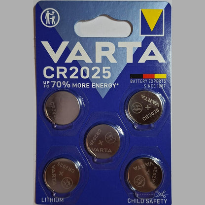 274624 - VARTA Bateri CR2025 me qeliza butonash, 5 në pako, monedhë litiumi, 3V, paketim rezistent ndaj fëmijëve