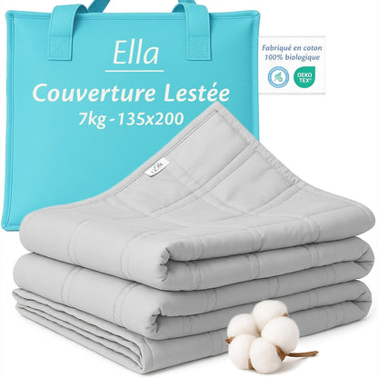 199367 - ELLA - Batanije me Pesha 7kg (135x200cm), Terapie Anti-Stres, e Bërë prej 100% Pambuku, për Gjumë të Thellë dhe Rimëkëmbje më të Mirë, për Burra dhe Gra 55-85kg, Ngjyra Gri