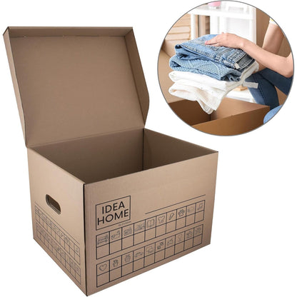 214680 - IDEA HOME Set me 6 pjesë kutish zhvendosjeje, kuti arkivi Movebox, kuti ruajtjeje prej kartoni me kapakë, kapacitet ngarkese prej 30 kg, madhësia: 431x333x294 mm, kafe