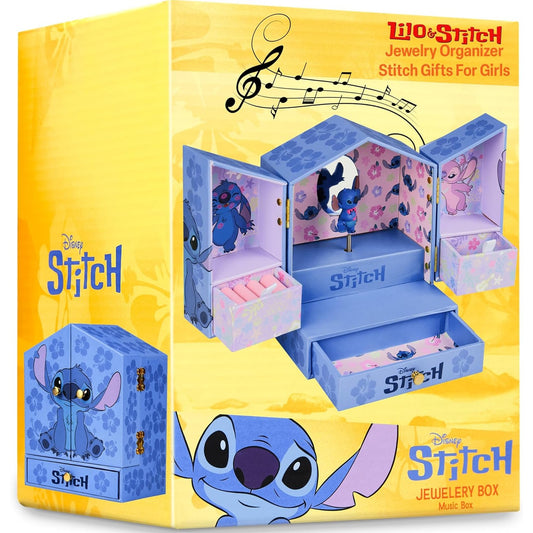 136359 - DISNEY STITCH Kuti Bizhuterish Trend për Vajza, Kuti Muzikore, Material: Vathë BlU, Për Unaza dhe Gjerdane, E Përshtatshme për Fëmijë dhe Adoleshentë