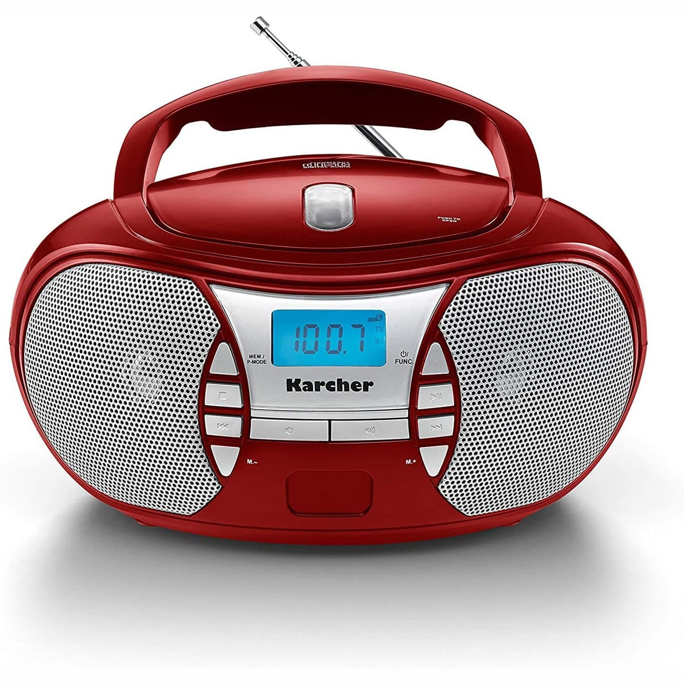 319844 - KARCHER Radio CD portative RR 5025-R, CD player, boombox, radio FM, funksionim me bateri/rrjet, AUX-In, e kuqe