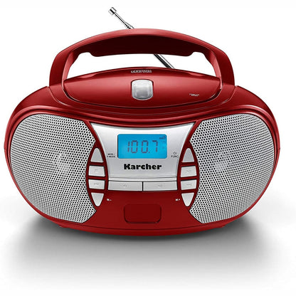 319844 - KARCHER Radio CD portative RR 5025-R, CD player, boombox, radio FM, funksionim me bateri/rrjet, AUX-In, e kuqe