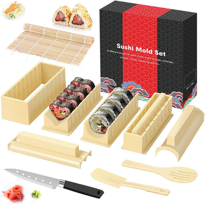 218477 - SKYSER Set për përgatitjen e sushit, kit me 20 pjesë për fillestarë, për rrotullimin e orizit, i kuq