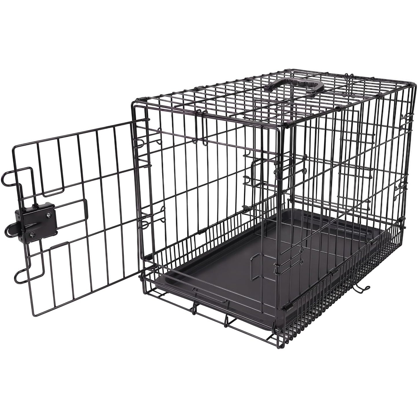 221518 - AMAZON BASICS Kafaz i qëndrueshëm për qen - Kafaz teli i palosshëm me tabaka, me një derë, Gjatësi 56 x Gjerësi 33 x Lartësi 41 cm, i zi