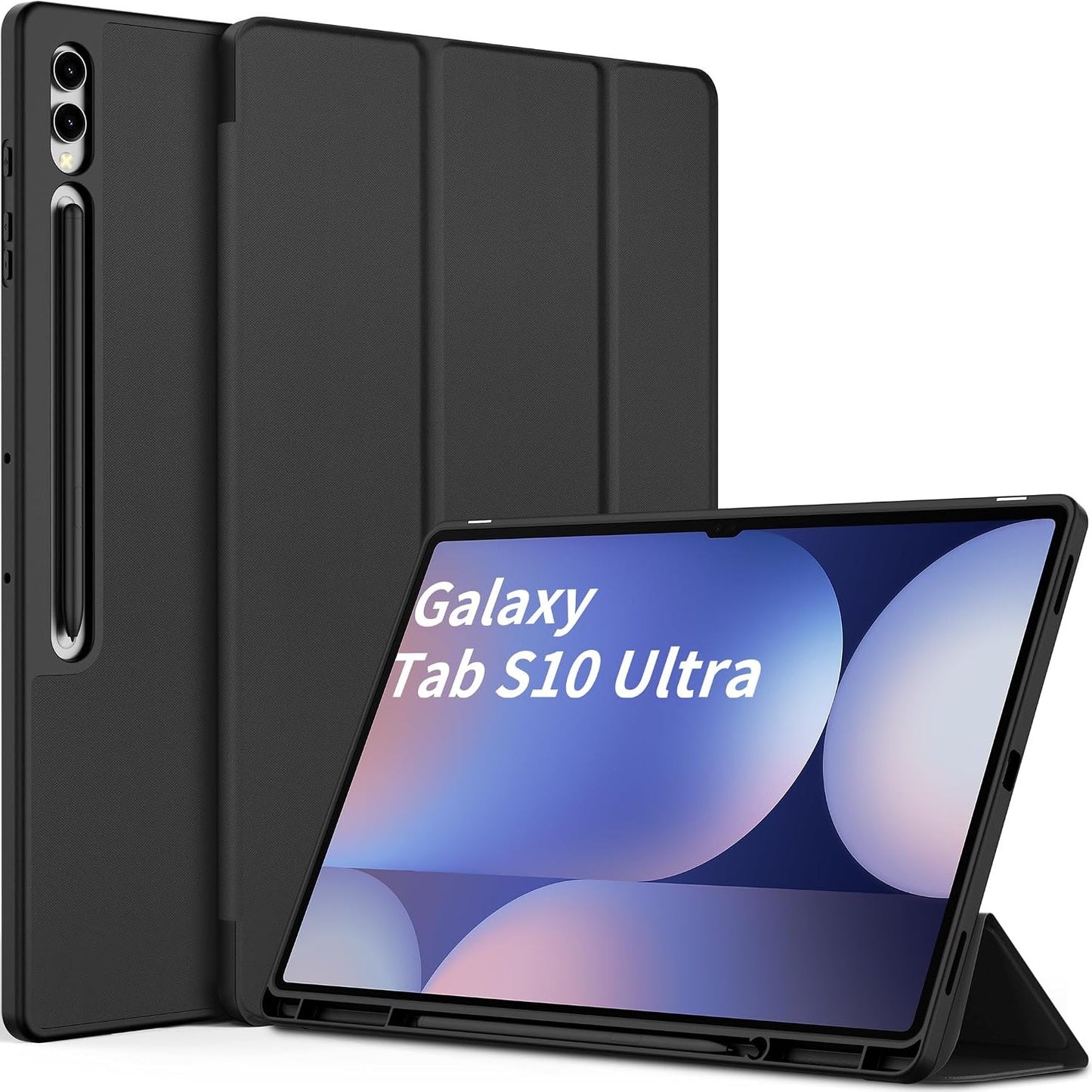 266940 - EASYACC Mbrojtëse e përputhshme me Samsung Galaxy Tab S10 Ultra/Tab S9 Ultra 14.6 inç, Ultra e hollë me mbajtëse stilolapsi, Mbrojtëse e hollë prej lëkure PU, e zezë
