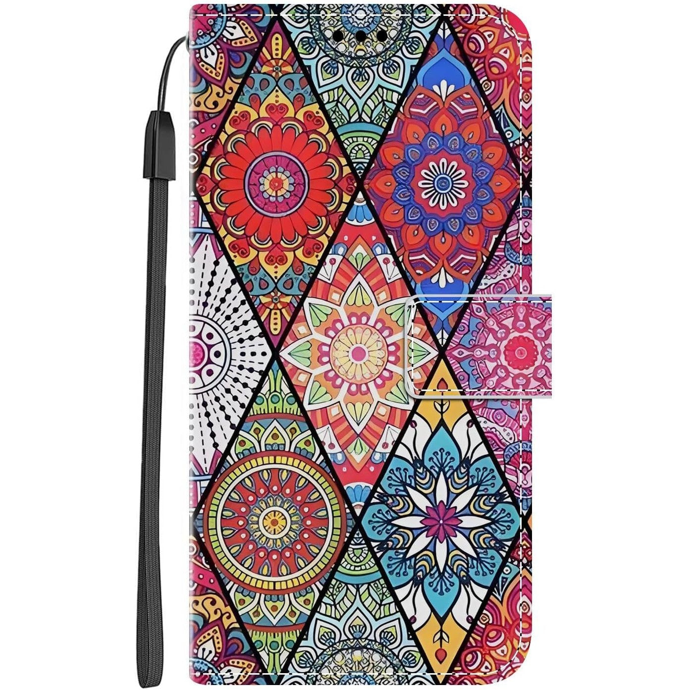 277247 - CHOOS EU Mbrojtëse lëkure për Xiaomi Redmi Note 14 4G me portofol silikoni, mbrojtëse nga goditjet dhe dizajn folio, funksion mbështetëse - Mandala