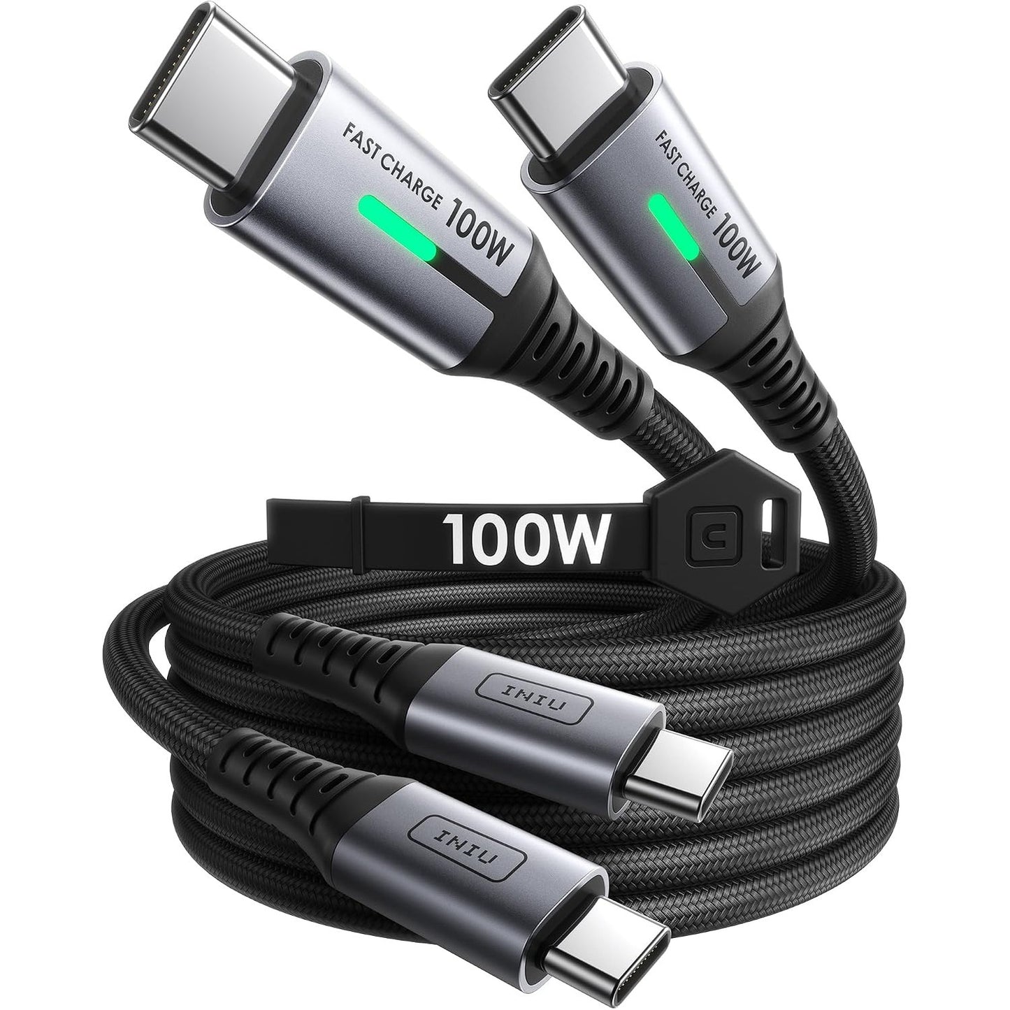 266703 - INIU Kabllo USB-C në USB-C, Kabllo USB-C për karikim të shpejtë [2m*2] 100W PD3.0, Kabllo të dhënash USB Type-C prej najloni të thurur për iPhone 16, 15 Pro Max, MacBook, iPad Pro, Air, Samsung Galaxy S24, S23, Ultra