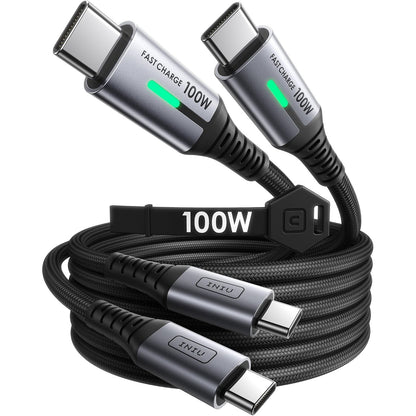 266703 - INIU Kabllo USB-C në USB-C, Kabllo USB-C për karikim të shpejtë [2m*2] 100W PD3.0, Kabllo të dhënash USB Type-C prej najloni të thurur për iPhone 16, 15 Pro Max, MacBook, iPad Pro, Air, Samsung Galaxy S24, S23, Ultra