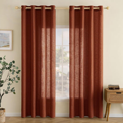 184523 - EMEMA Set 2 Perde me Vrima - Pamje Moderne nga Tulle Gjysmë i Transparentë - Për Dhomë Ndenjeje, Dhomë Fëmijësh dhe Kuzhinë - Madhësi 140 x 175 cm (Gj L) - E Kuqe