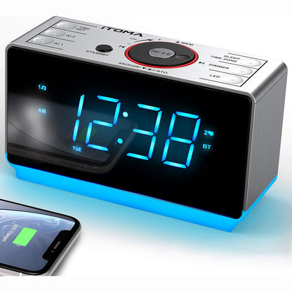 268732 - iTOMA Radio me orë alarmi me altoparlantë Bluetooth, radio FM, alarm të dyfishtë me shtyrje, ekran të madh LED, kontroll të errësimit, dalje karikimi USB dhe dritë nate CKS708