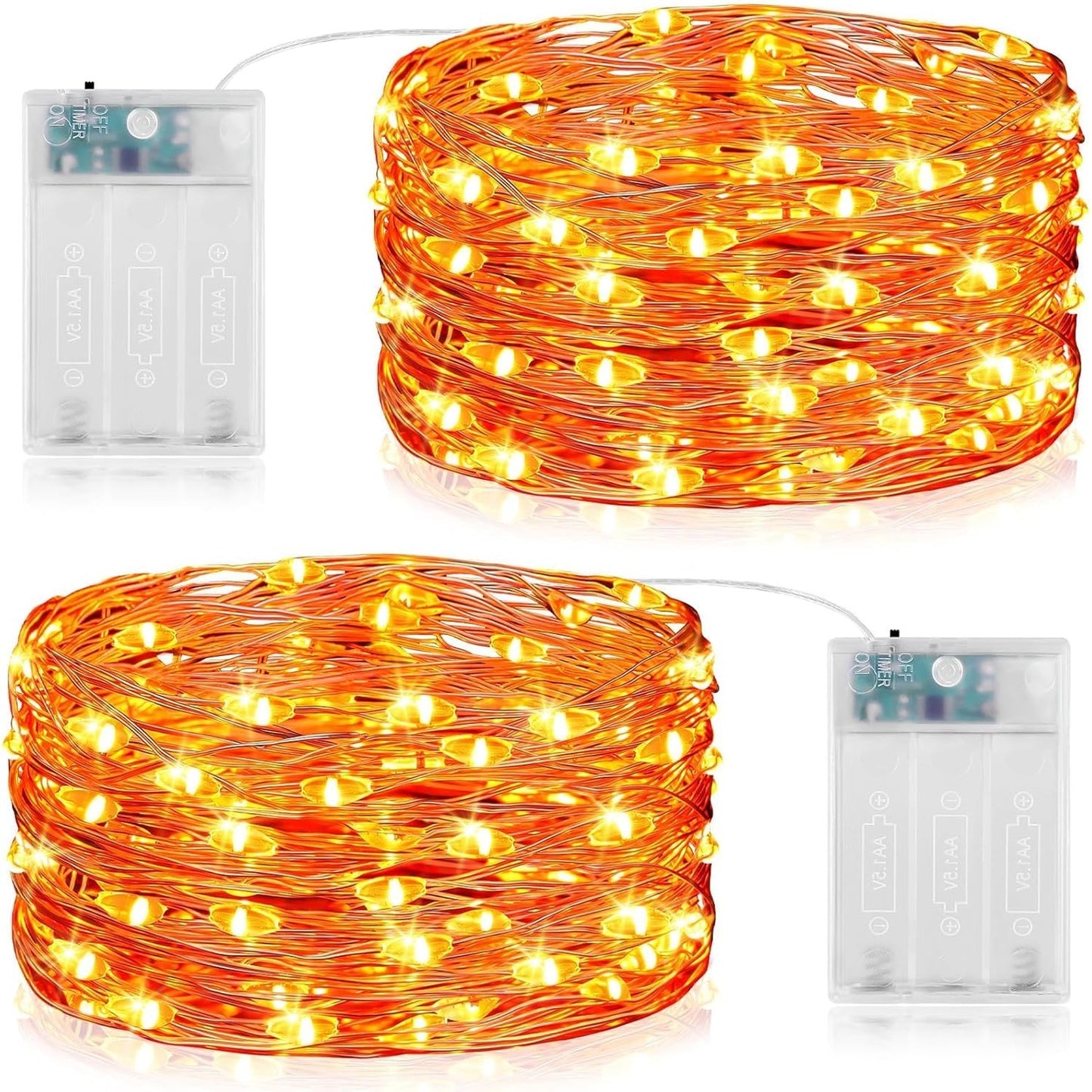 248133 - Vacoulery Drita teli me bateri, 5M, 50 LED, IP65 të papërshkueshme nga uji, 2 copë, portokalli