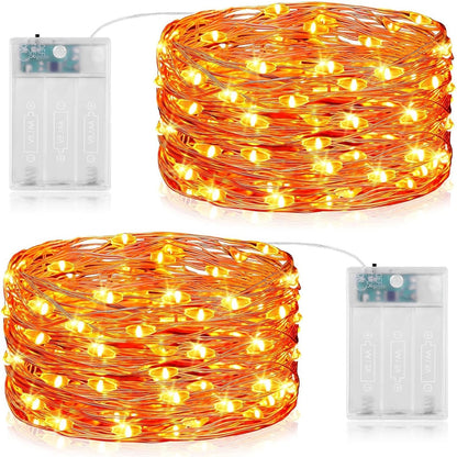 248133 - Vacoulery Drita teli me bateri, 5M, 50 LED, IP65 të papërshkueshme nga uji, 2 copë, portokalli