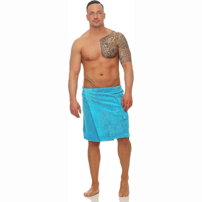 214816 - CLASS HOME COLLECTION Kilt Sauna për Burra, Peshqir Sauna prej Pambuku të Butë me Mbërthyes Velcro, Ngjyrë Bruz