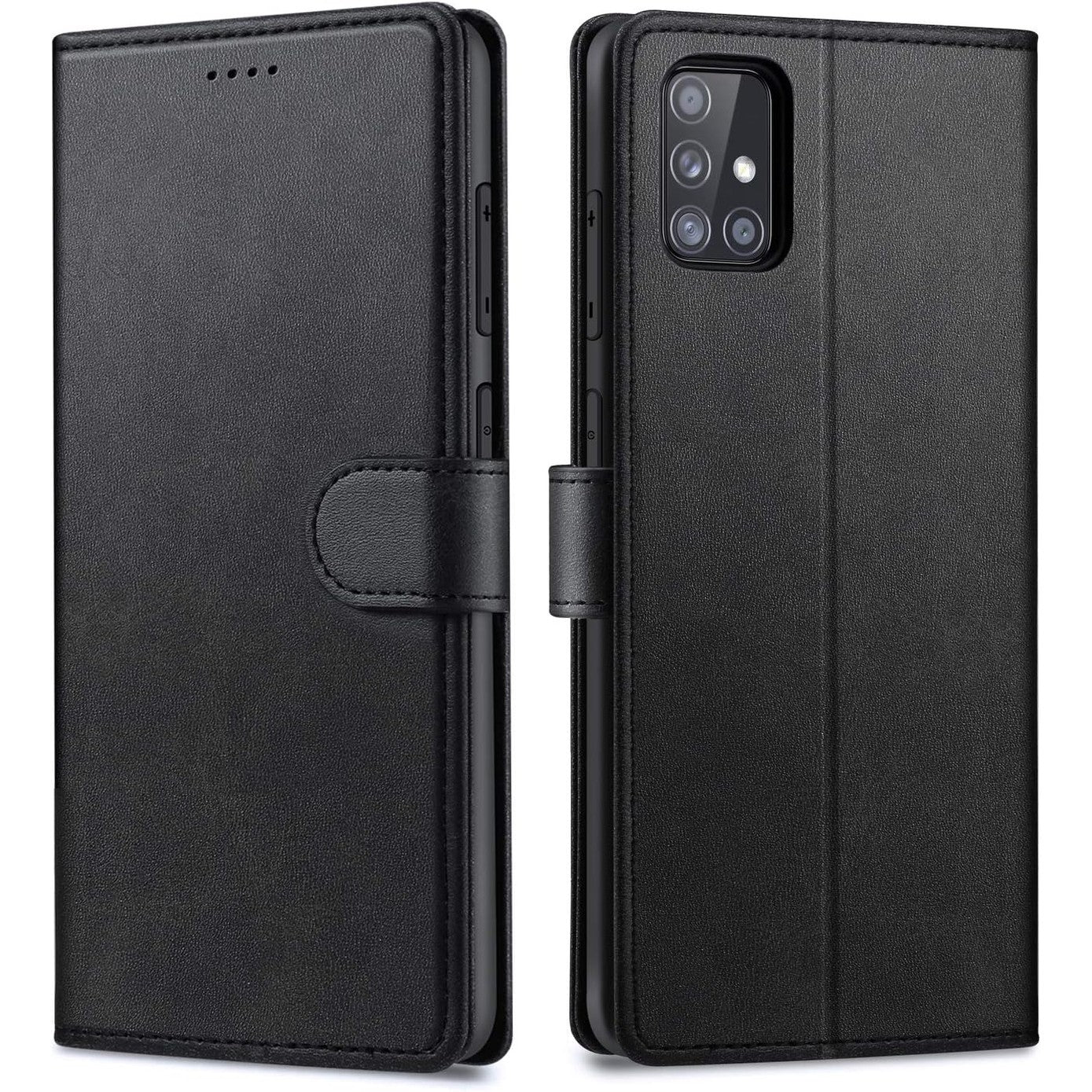 274479 - Mbrojtëse Fokusor për Samsung Galaxy A51 (6.5 inç), Mbulesë Mbrojtëse Lëkure për Samsung A51, [Vendet e Kartës] [Funksioni i Mbështetëses] [Mbyllje Magnetike] - E Zezë