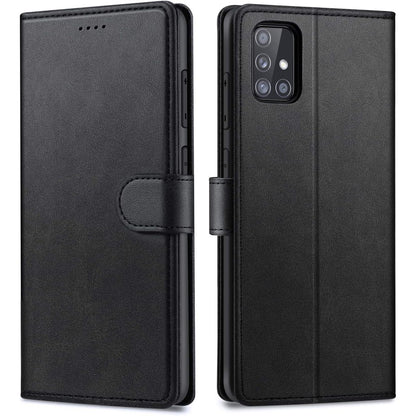 274479 - Mbrojtëse Fokusor për Samsung Galaxy A51 (6.5 inç), Mbulesë Mbrojtëse Lëkure për Samsung A51, [Vendet e Kartës] [Funksioni i Mbështetëses] [Mbyllje Magnetike] - E Zezë