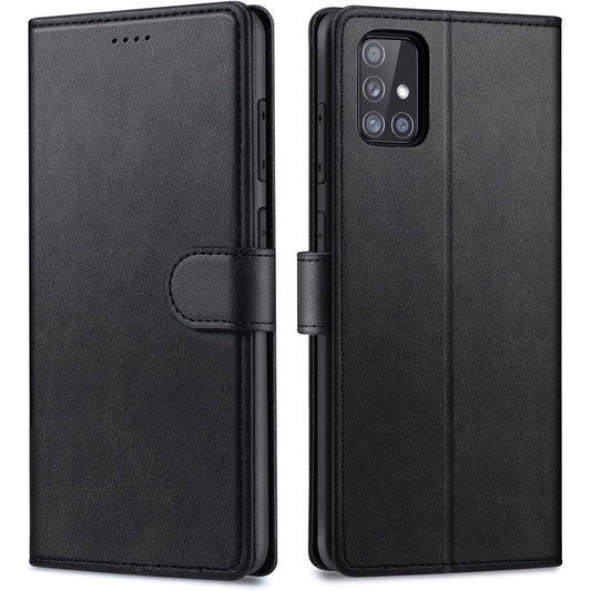 274479 - Mbrojtëse Fokusor për Samsung Galaxy A51 (6.5 inç), Mbulesë Mbrojtëse Lëkure për Samsung A51, [Vendet e Kartës] [Funksioni i Mbështetëses] [Mbyllje Magnetike] - E Zezë