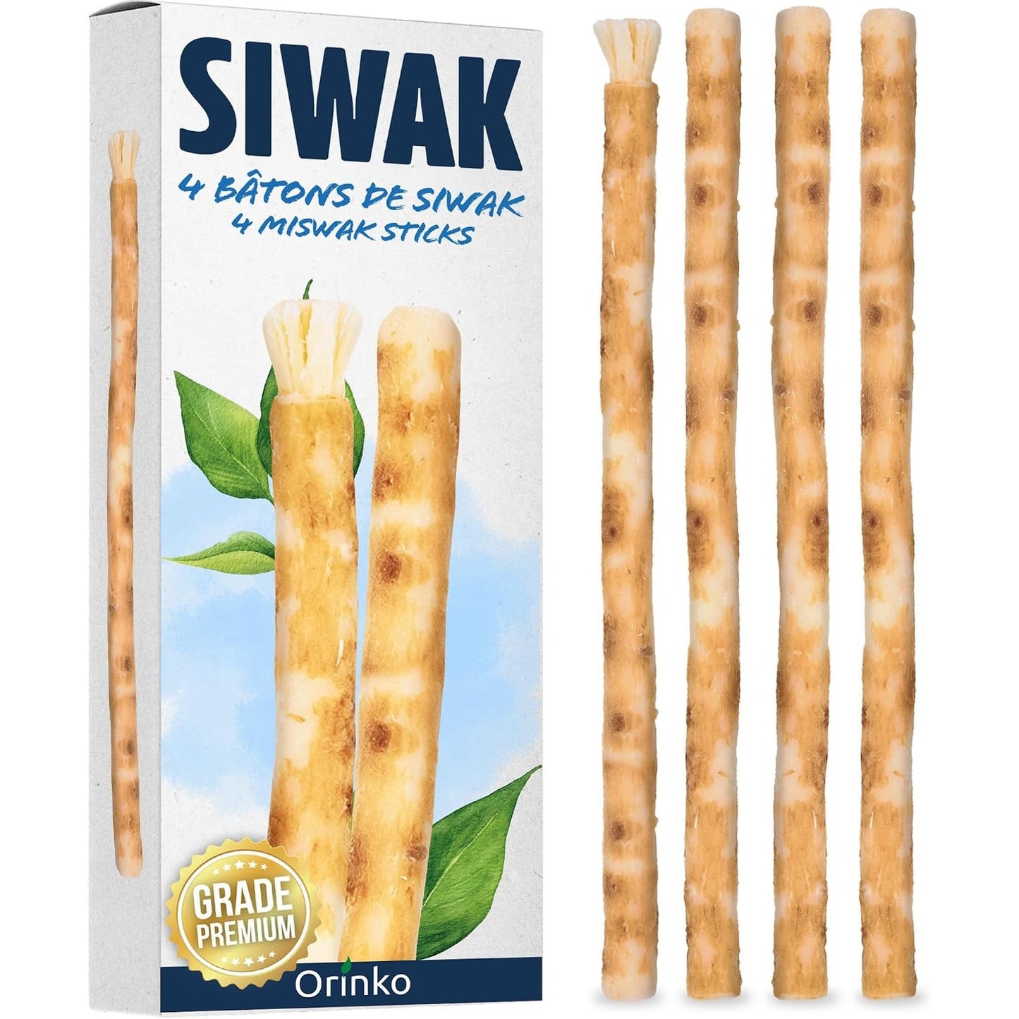 322043 - Set me 4 shkopinj ORINKO Siwak, furçë dhëmbësh 100% natyrale, biodegradues dhe vegan