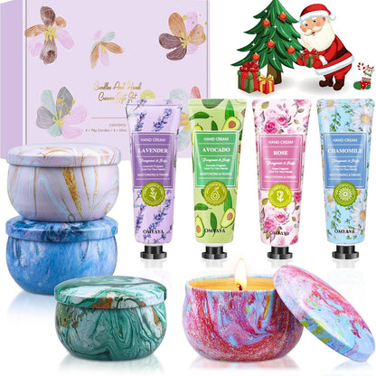 303809 - Set Dhuratash për Gra dhe Burra - 4 Qirinj Aromatikë x 90g | 4 Krem Duarsh x 30g