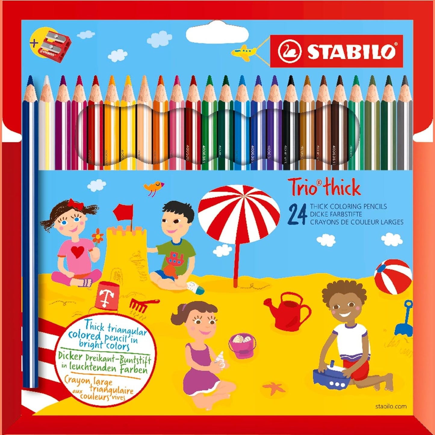 277033 - STABILO Laps me ngjyra trekëndëshe - Trio e trashë - pako me 24 copë dhe mprehëse