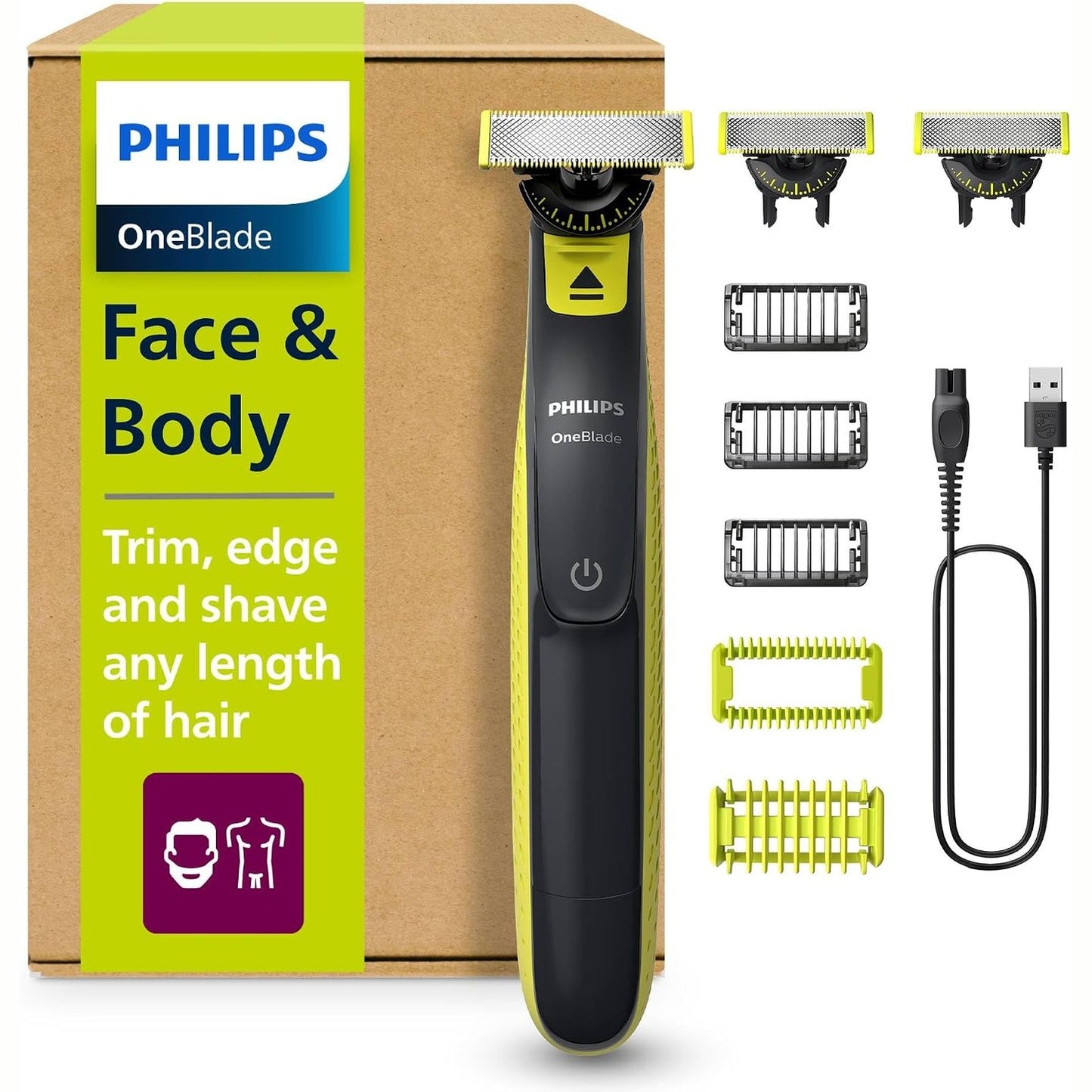 271262 - PHILIPS Prerës elektrik OneBlade 360, për fytyrën dhe trupin, 3 tehe 360, 3 krehër (1, 3, 5 mm), QP2824/31