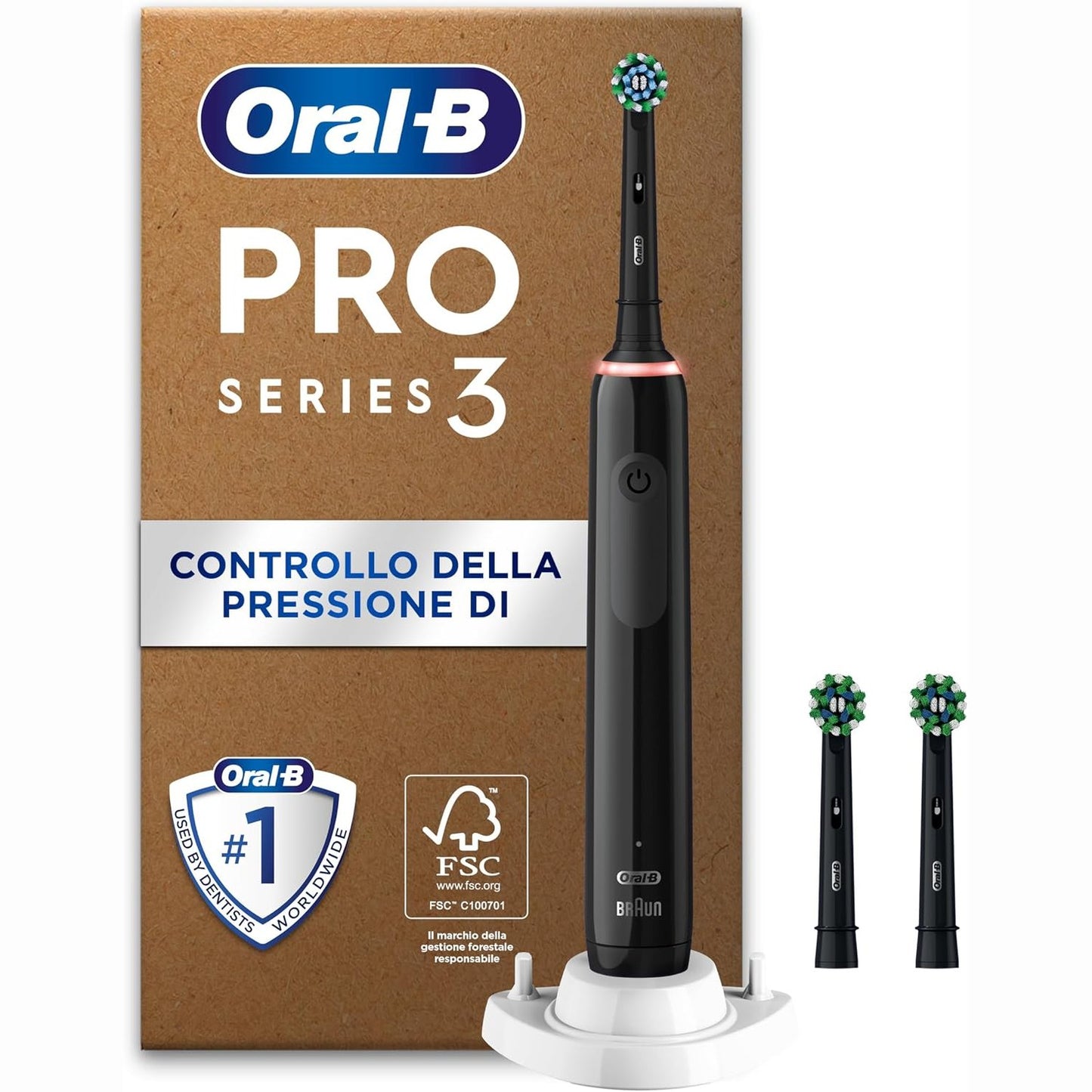 315761 - ORAL-B Furçë dhëmbësh elektrike Pro 3, 3 koka furçe, e zezë, dorezë e rikarikueshme, 3 mënyra larjeje, modalitet i ndjeshëm, kohëmatës, projektuar nga Braun
