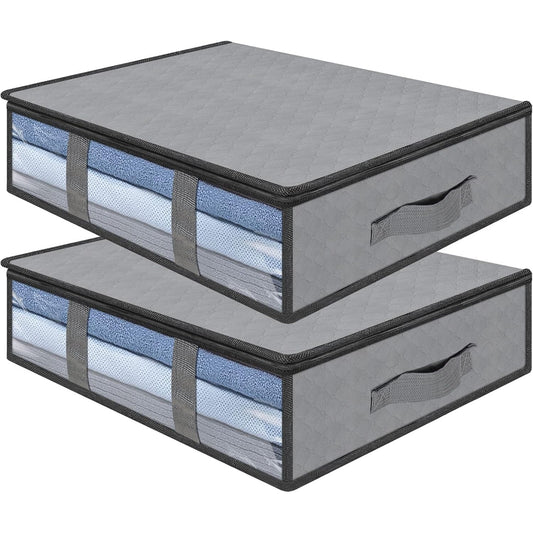 137954 - AIQINU Organizues i Palosshëm Nën Shtrat me 2 Pjesë, Dritare Vëzhgimi dhe Dorezë, për Ruajtjen e Veshjeve, Batanijes dhe Jorganëve