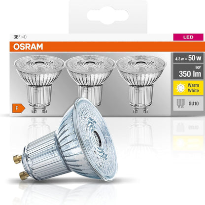 216727 - Osram Llambë reflektuese LED Base PAR16, bazë GU10, zëvendëson 4.3W, kënd rrezeje 36°, e bardhë e ngrohtë - 2700 Kelvin, 3 copë (1 pako)