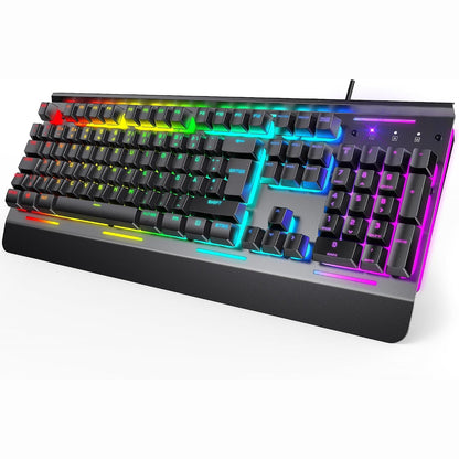 273571 - TECKNET Tastierë Lojërash RGB me Kuti të Plotë Metalike, 105 Taste, Mbështetje Ergonomike, 25 Taste Anti-Ghosting, 15 Modalitete RGB për PC, Laptop dhe Zyrë