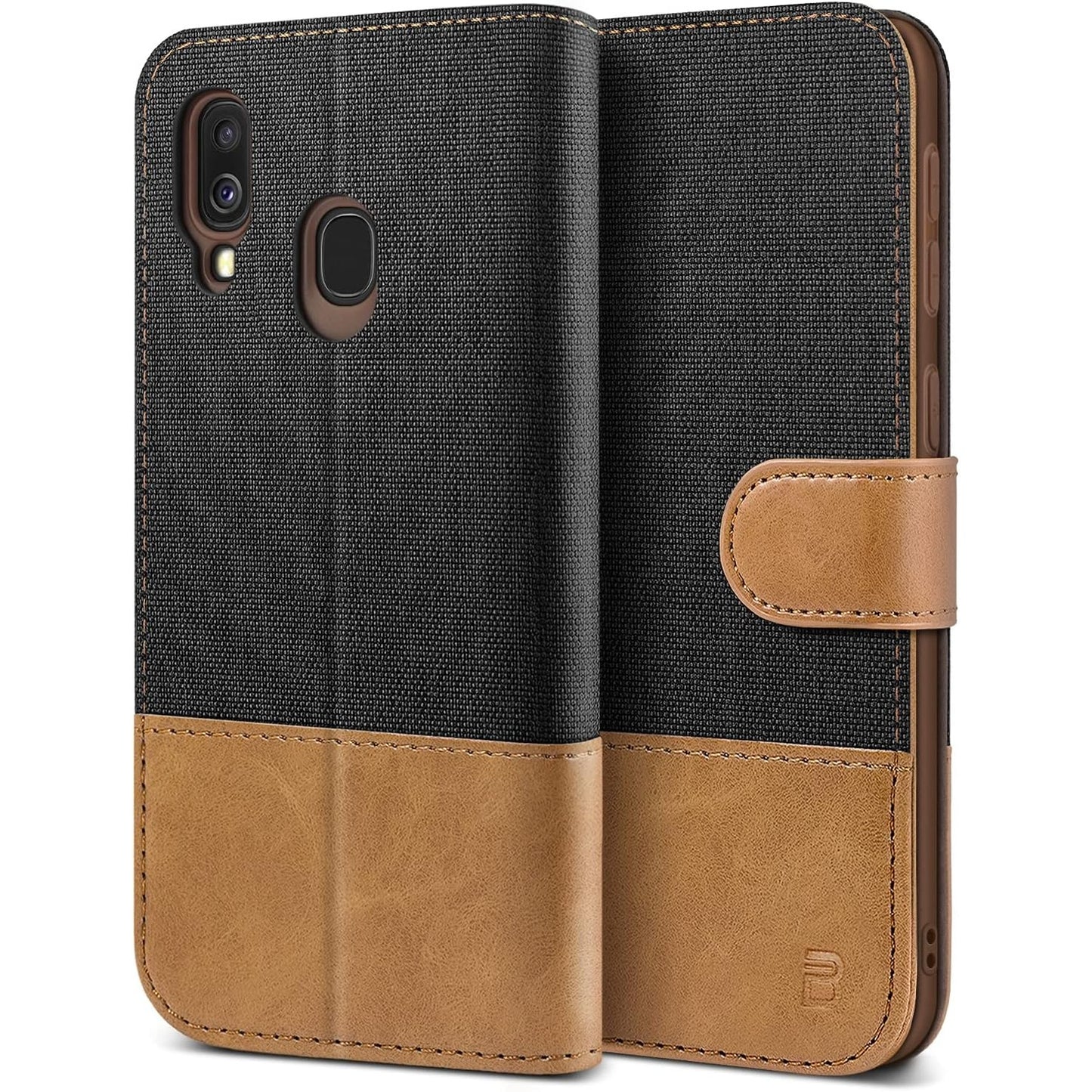 269262 - BEZ Mbulesë për Samsung A40, Mbulesë mbrojtëse prej lëkure portofoli për Samsung Galaxy A40, Portofol prej lëkure poliuretani, me grep, xhep për monedha, mbyllje magnetike, e zezë