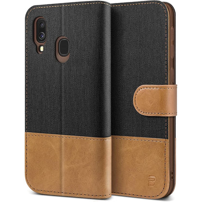 269262 - BEZ Mbulesë për Samsung A40, Mbulesë mbrojtëse prej lëkure portofoli për Samsung Galaxy A40, Portofol prej lëkure poliuretani, me grep, xhep për monedha, mbyllje magnetike, e zezë