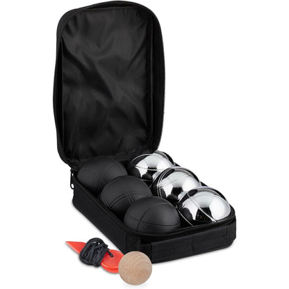 199471 - RELADAYS - Topa Petanque, Set me 6 Topa Metalike, të Zi dhe të Argjendtë, me Jack dhe Çantë Mbajtëse