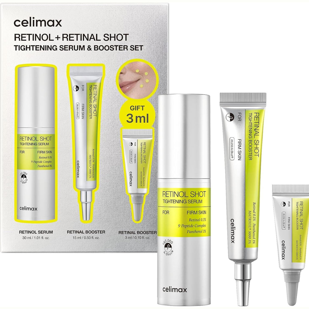 302997 - CELIMAX Serum shtrëngues dhe përforcues Retinol + Retinal Shot – Kujdes forcues për retinoidët me peptide kundër rrudhave, vijave të holla, poreve të dukshme dhe strukturës së pabarabartë të lëkurës