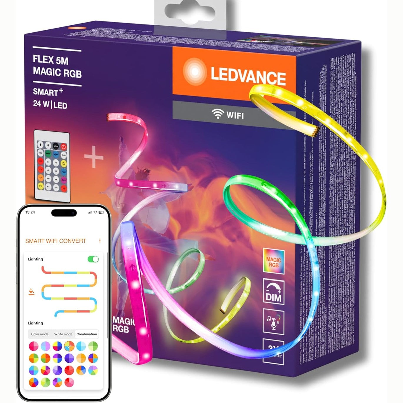 239605 - LEDVANCE Shirit LED SMART+ WIFI FLEX 5M, i bardhë, 22W, 500lm, i errësueshëm, efekt dinamik drite Magic-RGB, IP20, instalim i lehtë
