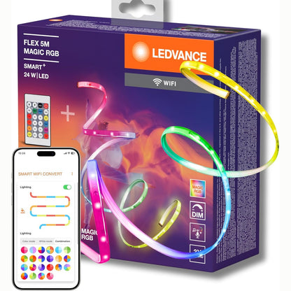 239605 - LEDVANCE Shirit LED SMART+ WIFI FLEX 5M, i bardhë, 22W, 500lm, i errësueshëm, efekt dinamik drite Magic-RGB, IP20, instalim i lehtë