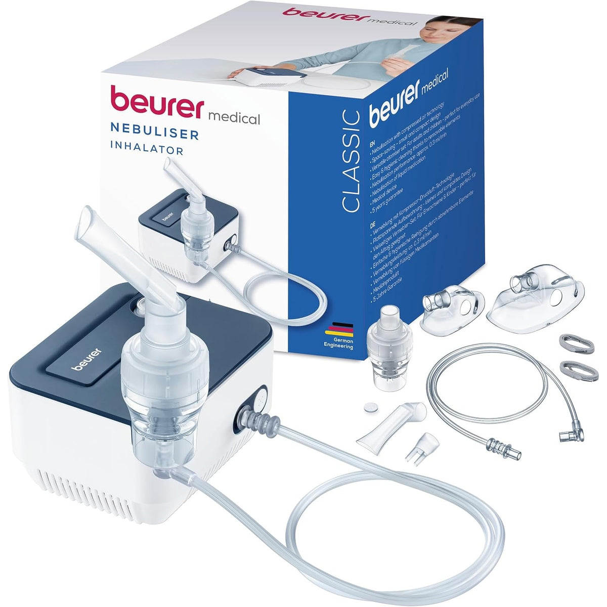 302870 - BEURER Inhalator IH 16, pajisje inhalimi për fëmijë dhe të rritur, për ftohjet dhe sëmundjet respiratore, pastrim i lehtë, dizajn kompakt, blu/e bardhë