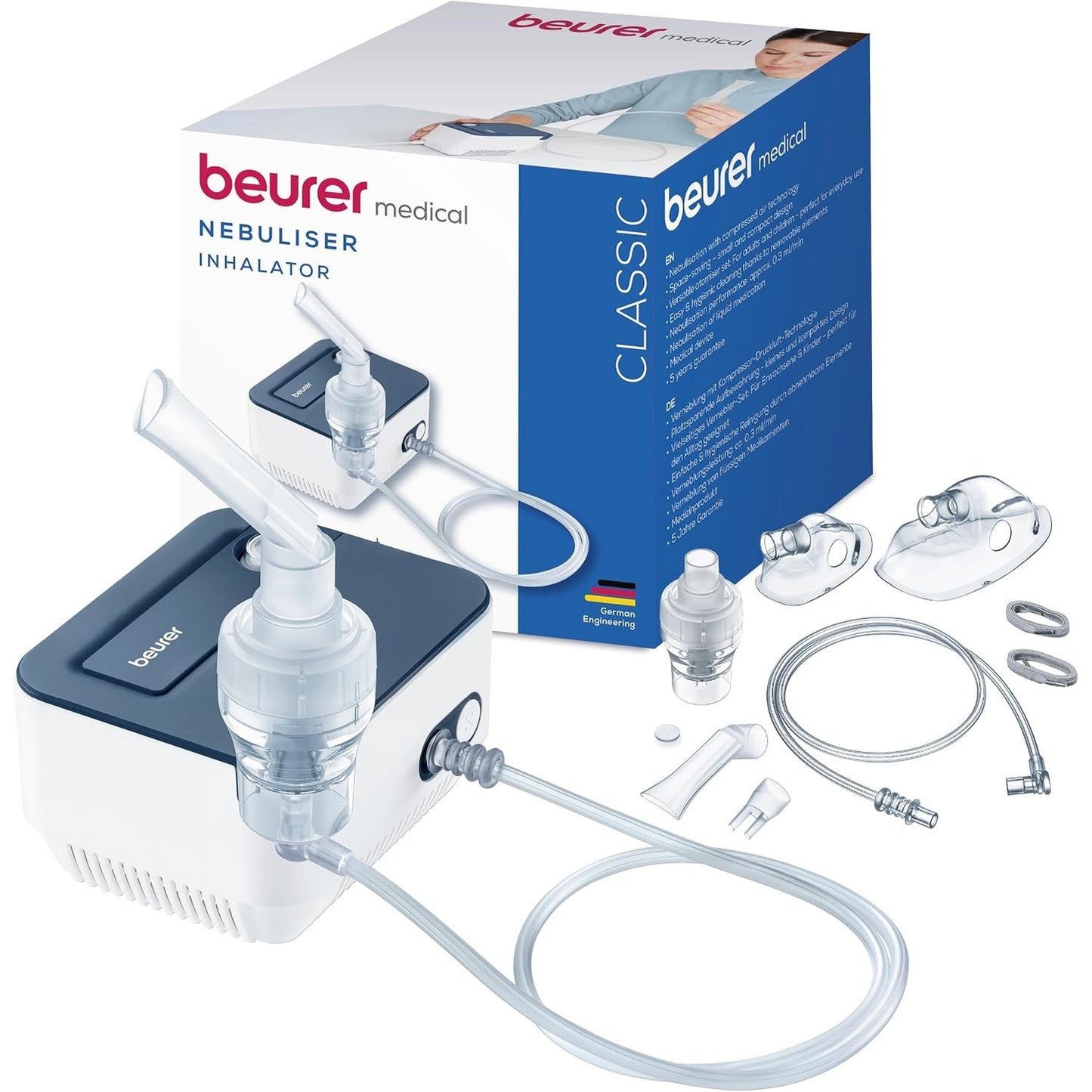 292870 - BEURER Inhalator IH 16, pajisje inhalimi për fëmijë dhe të rritur, për ftohjet dhe sëmundjet respiratore, dizajn kompakt, blu/e bardhë