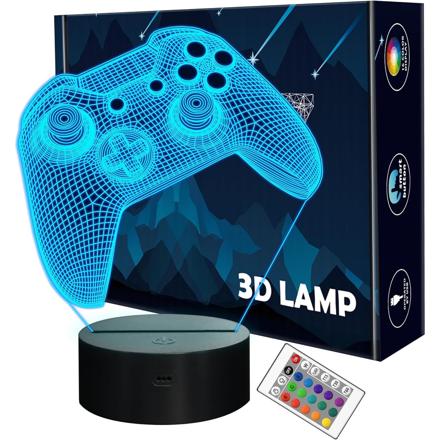 215370 - Dritë nate për Gamepad 3D, Llambë Iluzion për Konsolën e Lojërave Lightzz me Telekomandë + Prekje, 16 Modalitete Ndriçimi me Ngjyra