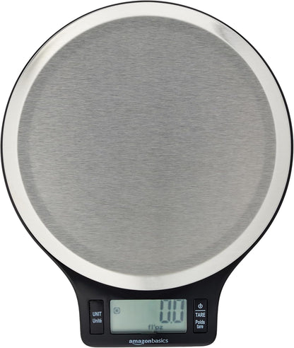 263435 - AMAZON BASICS Peshore Dixhitale Kuzhine me Ekran LCD, Çelik Inoks, Pa BPA, Pesha deri në 11 lbs, E zezë