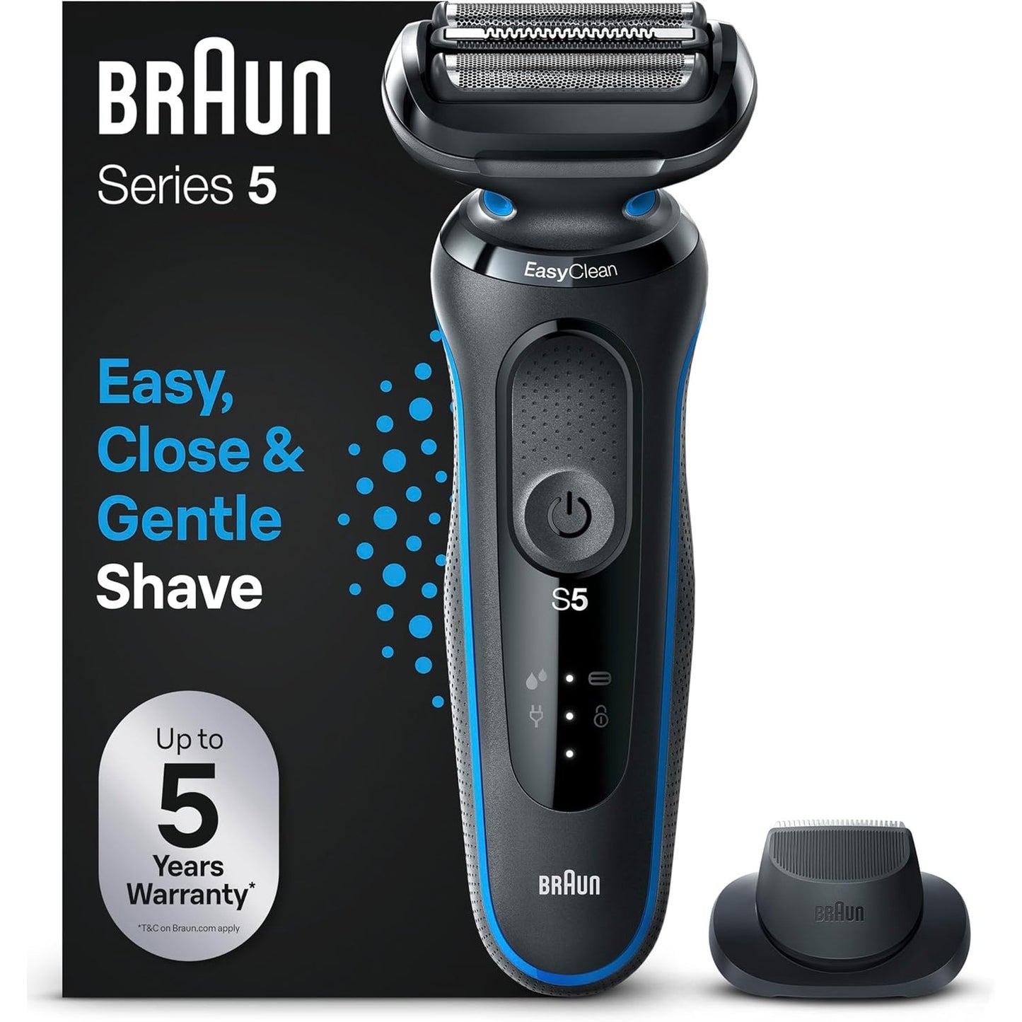 292224 - BRAUN SERIES 5 - Makinë prerëse mjekre për meshkuj, elektrike, EasyClick, EasyClean, e lagur dhe e thatë, e rikarikueshme, me fletë metalike pa tel, Ide për dhuratë 51-B1200s Blu